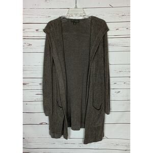 Barefoot Dreams Women's M Medium Brown Hooded Long Pocket Open Cardigan Sweater